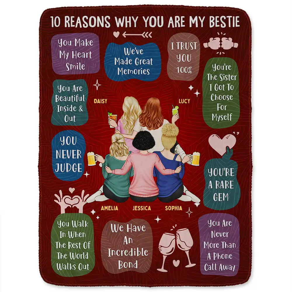 10 Reasons Why You Are My Bestie Backside - Personalized Fleece Blanket, Sherpa Blanket - Image 2
