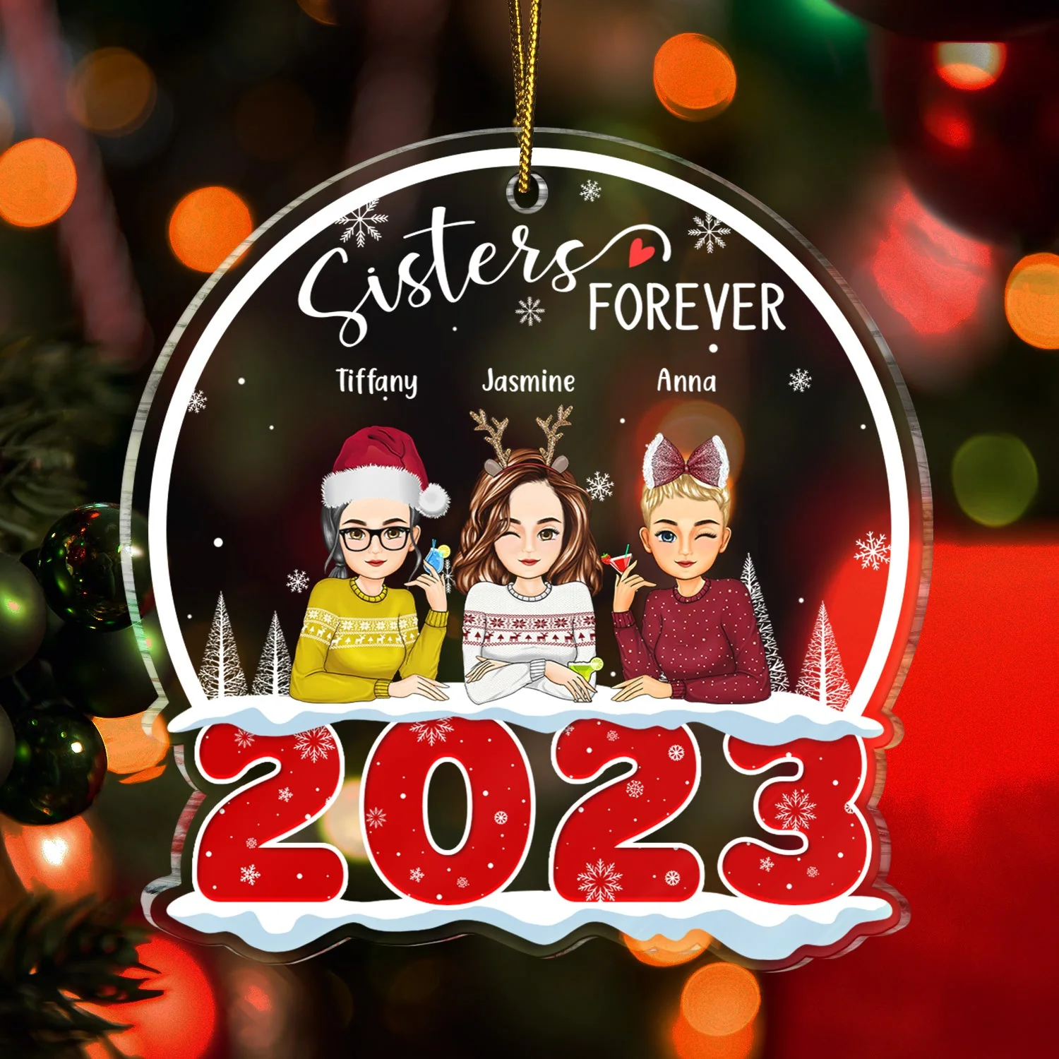 2023 Besties Forever - Christmas Gift For BFF Best Friends, Sisters, Siblings - Personalized Custom Shaped Acrylic Ornament - Image 3