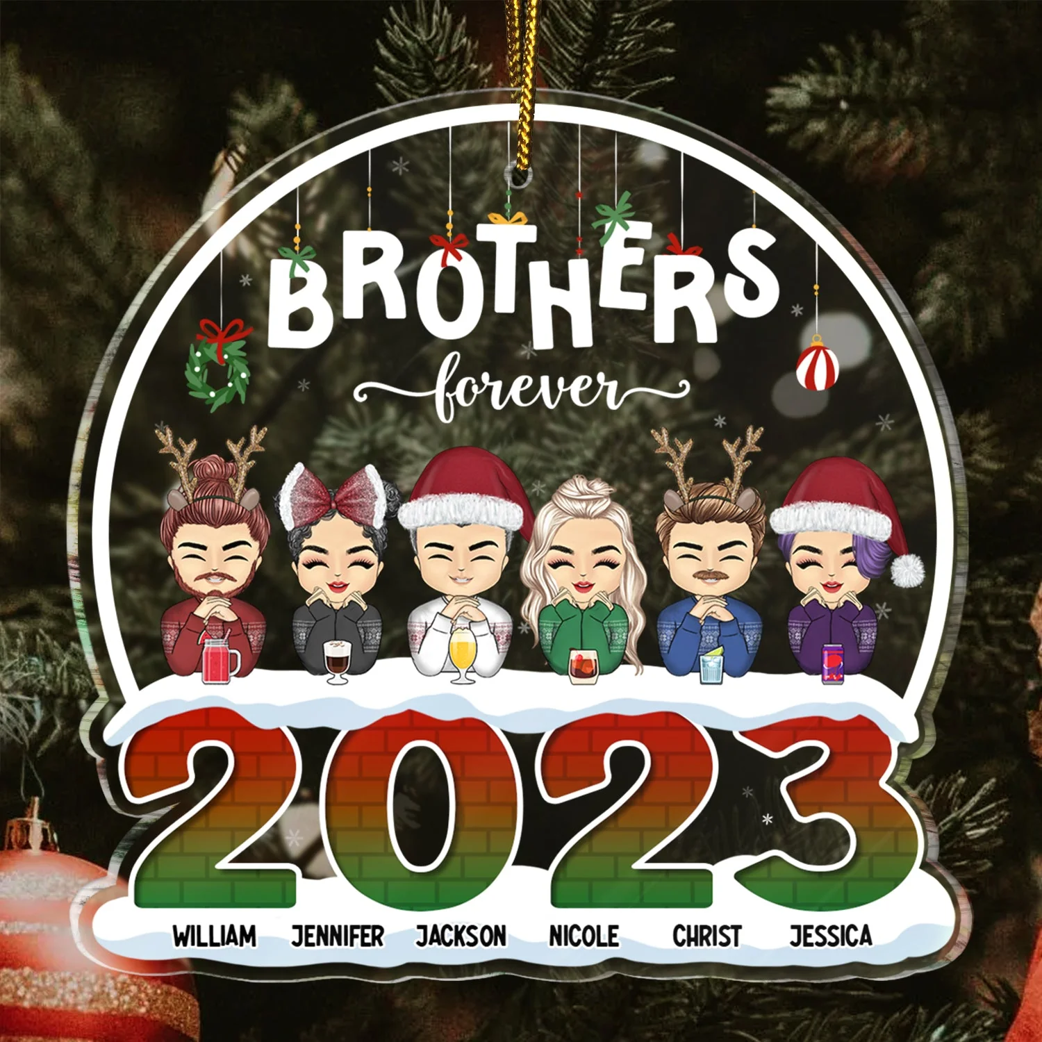 2023 Besties Siblings Forever - Personalized Custom Shaped Acrylic Ornament - Image 3