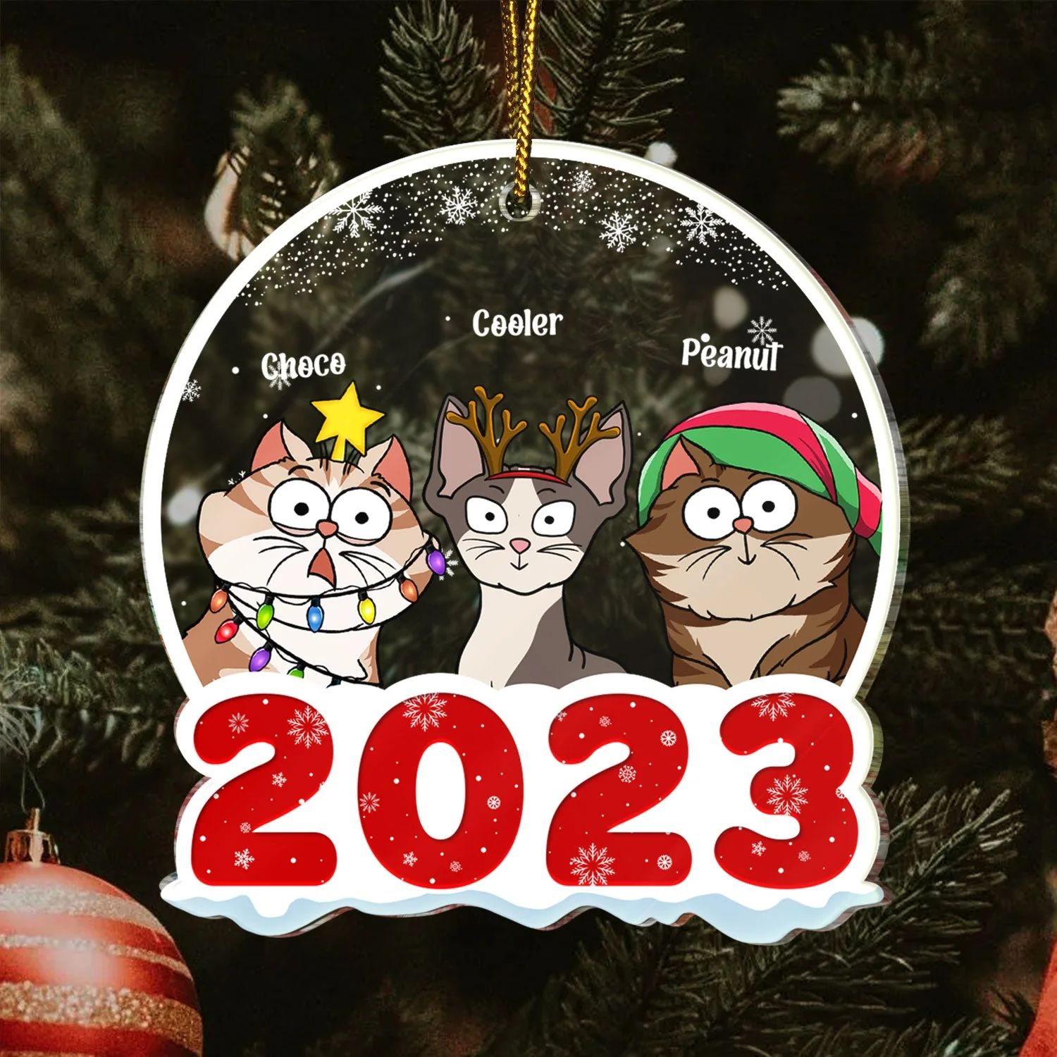 2023 Cartoon Cats - Christmas Gift For Cat Lovers - Personalized Custom Shaped Acrylic Ornament - Image 3