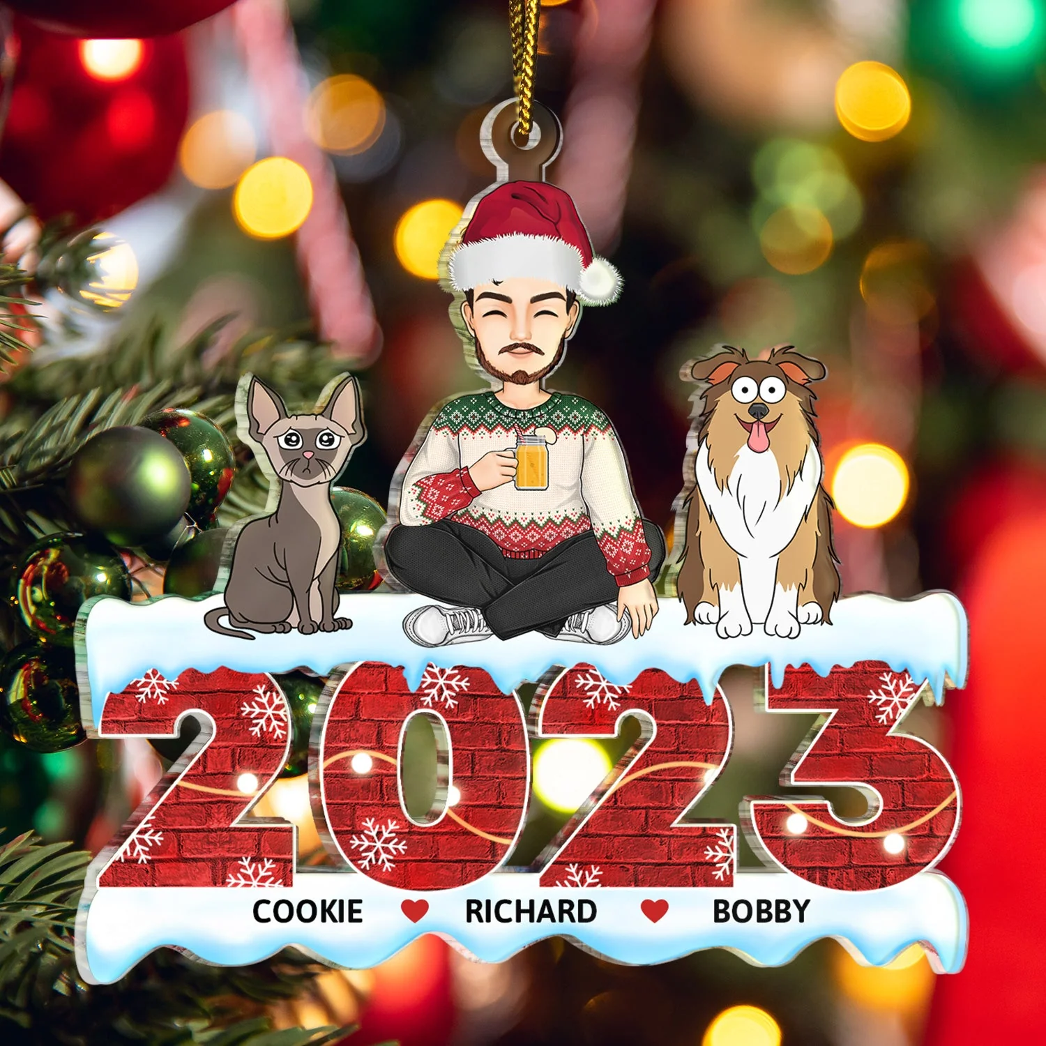 2023 Cartoon Family - Christmas Gift For Couples, Dog Lovers, Cat Lovers, Pet Lovers - Personalized Cutout Acrylic Ornament - Image 5