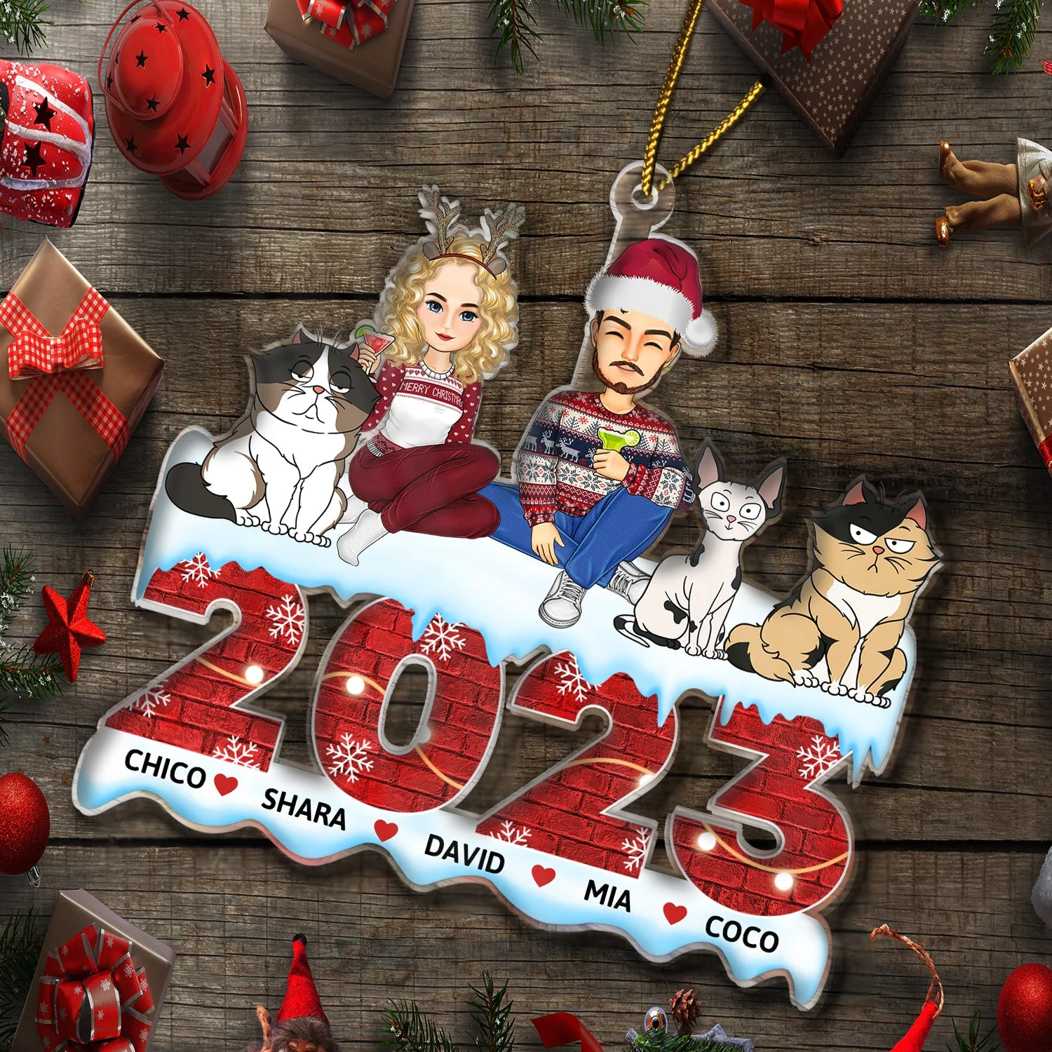 2023 Cartoon Family - Christmas Gift For Couples, Dog Lovers, Cat Lovers, Pet Lovers - Personalized Cutout Acrylic Ornament - Image 6