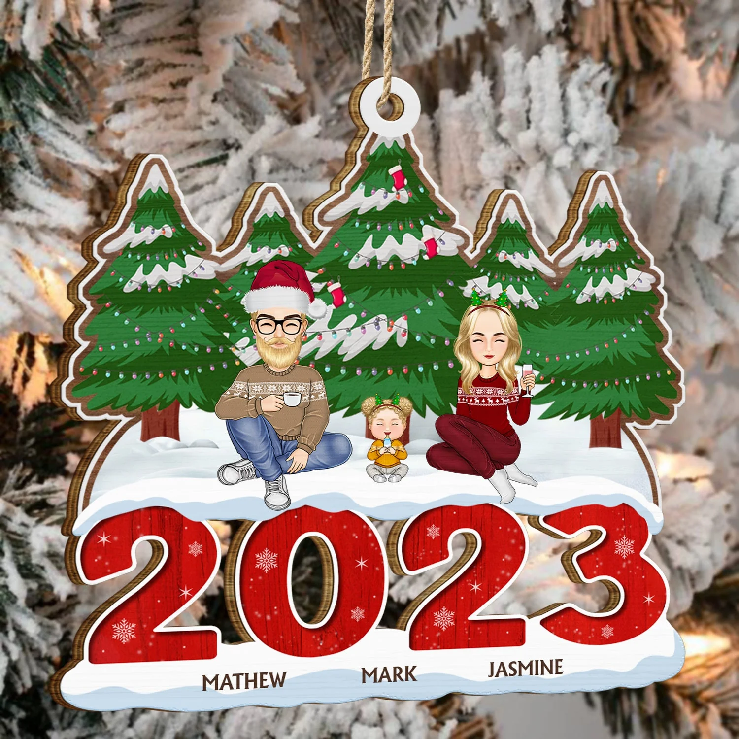 2023 Christmas Gift For Family - Personalized Wooden Cutout Ornament - Image 4