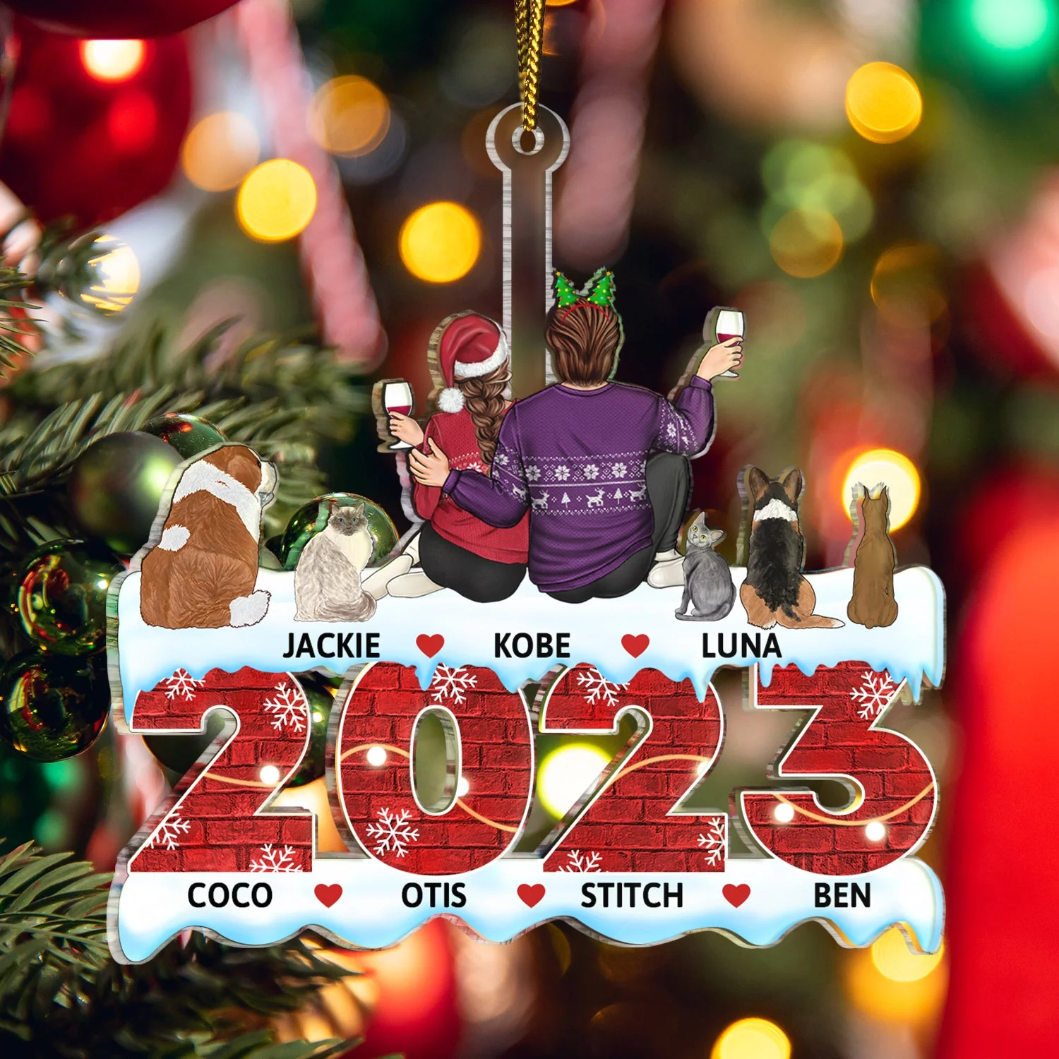 2023 Family - Christmas Gift For Couples, Dog Lovers, Cat Lovers, Pet Lovers - Personalized Cutout Acrylic Ornament - Image 5