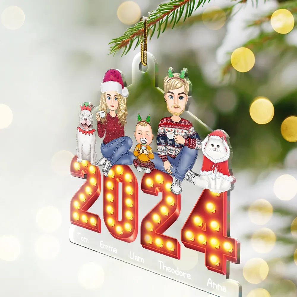 2024 Cartoon Family And Pet Retro Cinema - Personalized Cutout Acrylic Ornament - Image 2