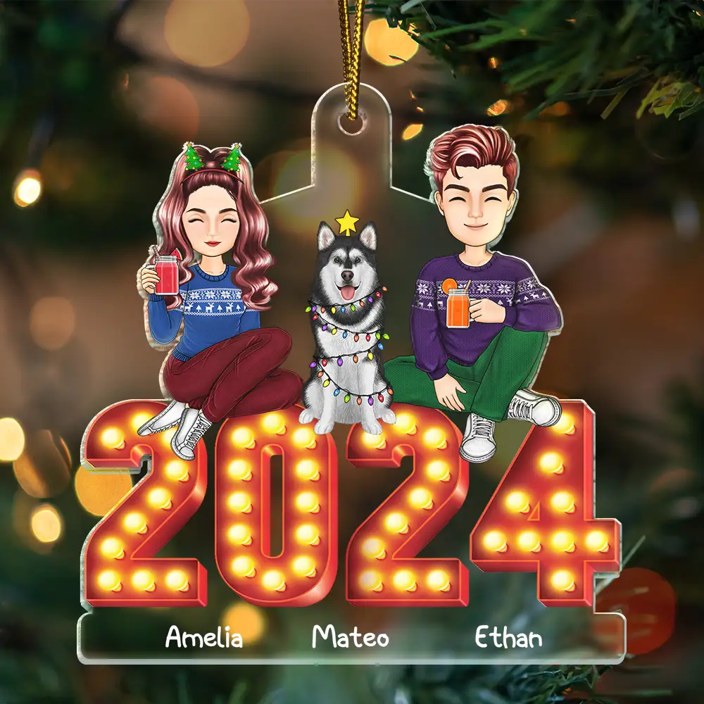 2024 Cartoon Family And Pet Retro Cinema - Personalized Cutout Acrylic Ornament - Image 3