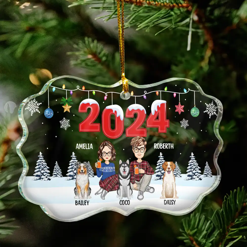 2024 Christmas Cartoon Family Dog Cat - Personalized Medallion Glass Ornament - Image 4