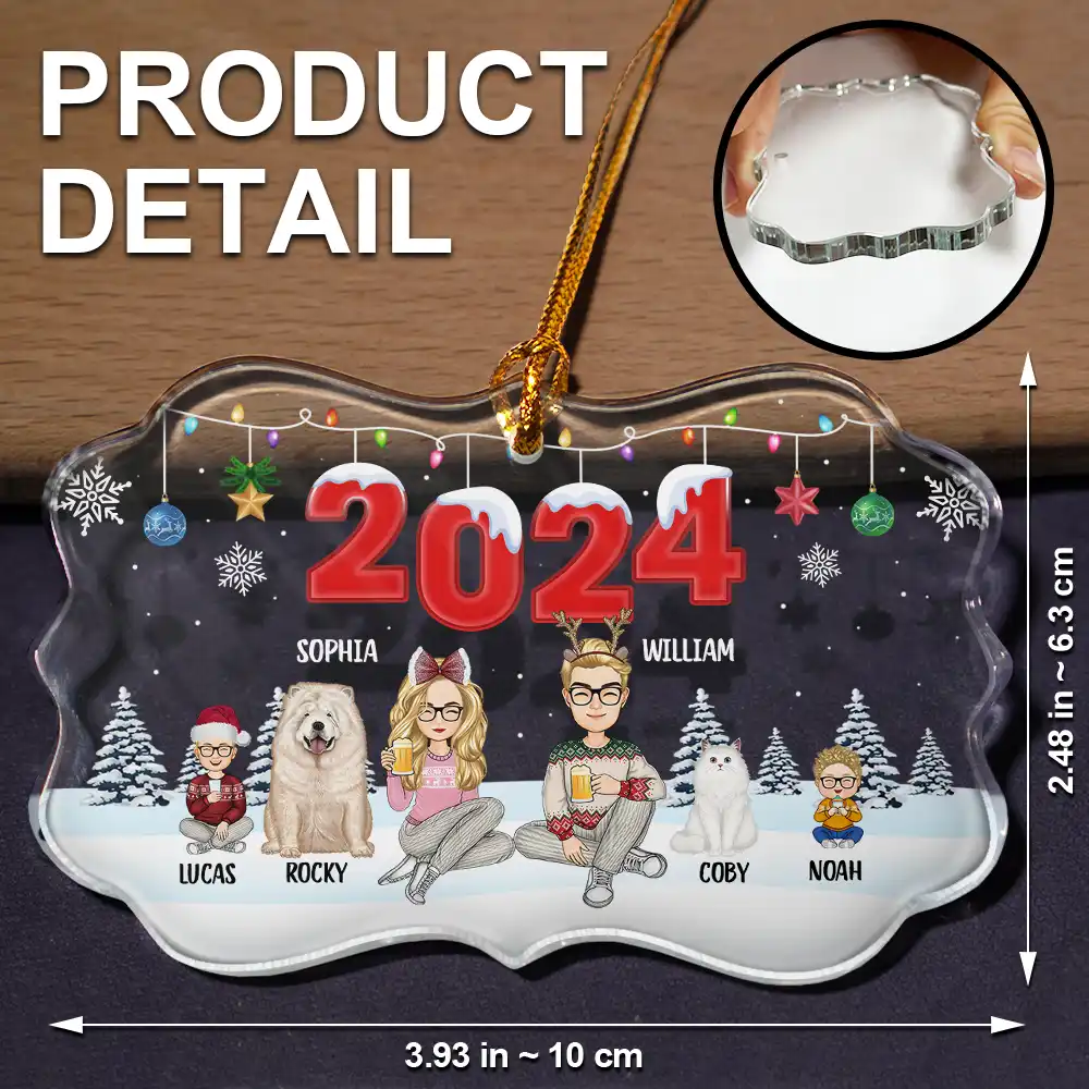 2024 Christmas Cartoon Family Dog Cat - Personalized Medallion Glass Ornament - Image 5