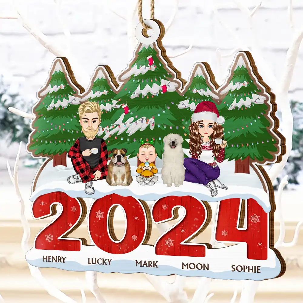 2024 Christmas Small Family A Whole Lot Of Love - Personalized Wooden Cutout Ornament - Image 4