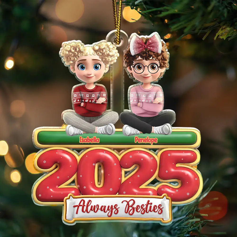 2025 Besties Sister Forever 3D Effect - Personalized Custom Shaped Acrylic Ornament - Image 3