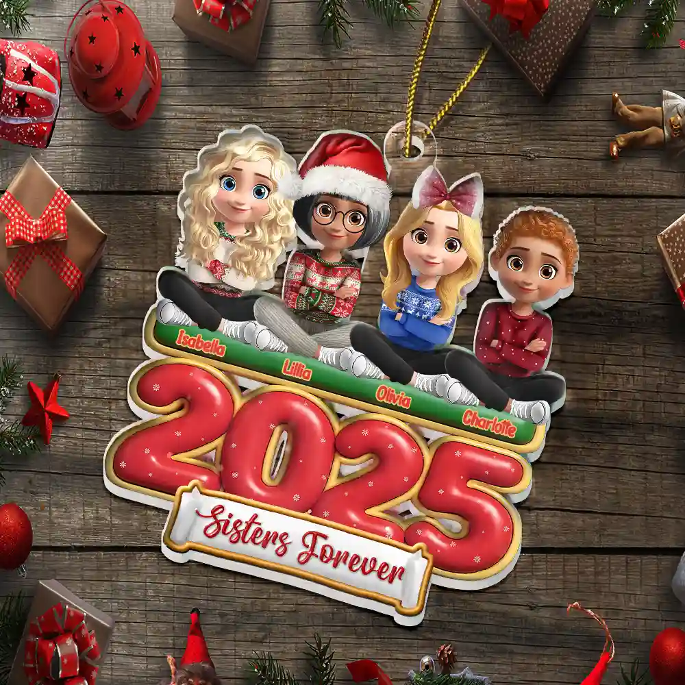2025 Besties Sister Forever 3D Effect - Personalized Custom Shaped Acrylic Ornament - Image 5