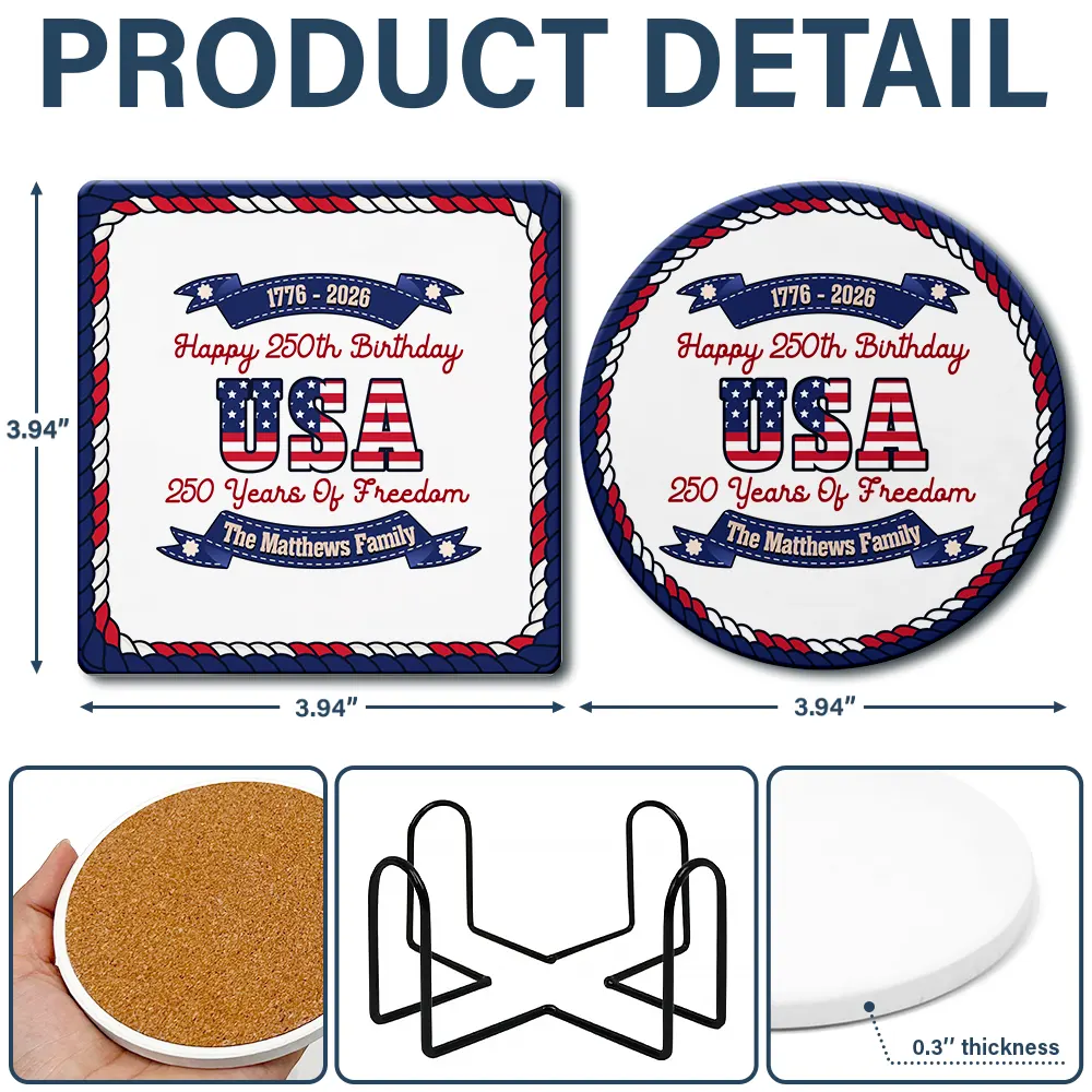 250 Years Of Freedom US Independence Day - Personalized Ceramic Coaster - Image 5