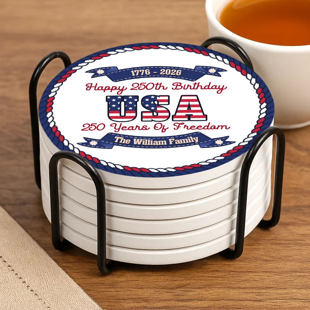 250 Years Of Freedom US Independence Day - Personalized Ceramic Coaster - Image 6