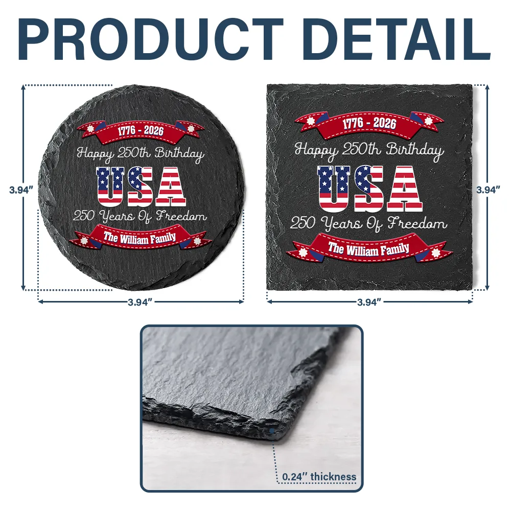 250 Years Of Freedom US Independence Day - Personalized Slate Coaster - Image 5