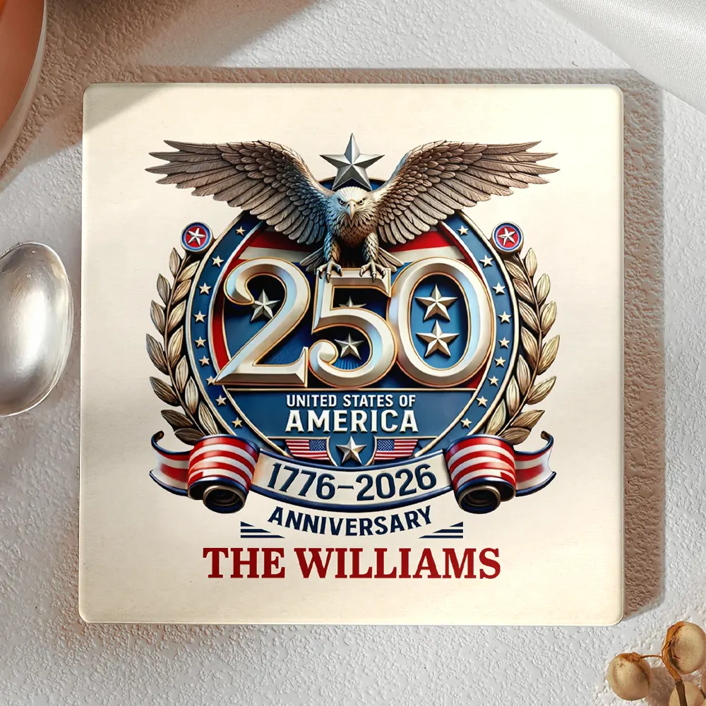 250th Anniversary Eagle US Independence Day - Personalized Ceramic Coaster - Image 3