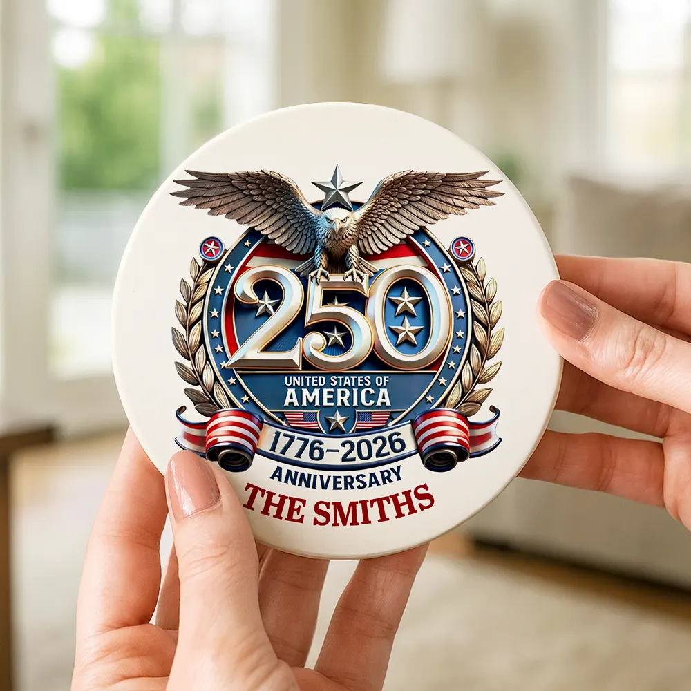 250th Anniversary Eagle US Independence Day - Personalized Ceramic Coaster - Image 4