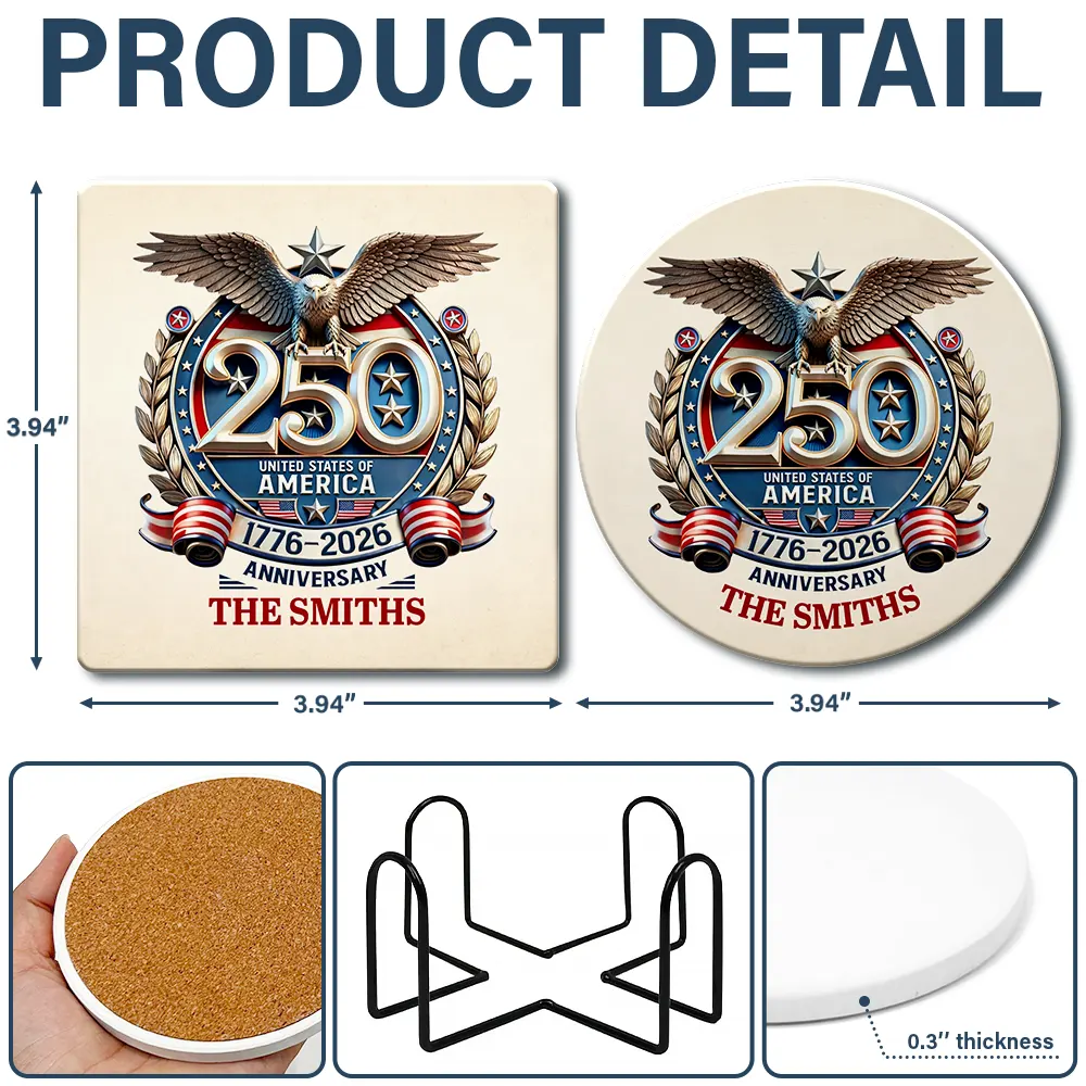 250th Anniversary Eagle US Independence Day - Personalized Ceramic Coaster - Image 5