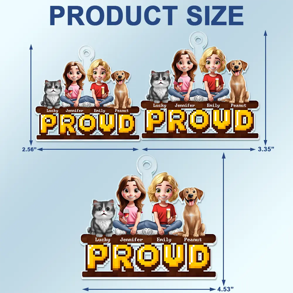 3D Couple With Dogs Cats - Personalized Acrylic Car Hanger - Image 4