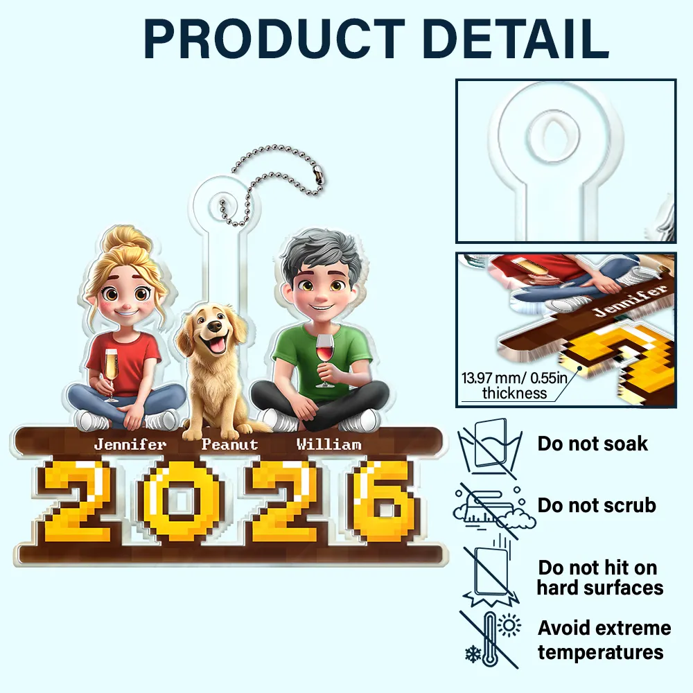 3D Couple With Dogs Cats - Personalized Acrylic Car Hanger - Image 5