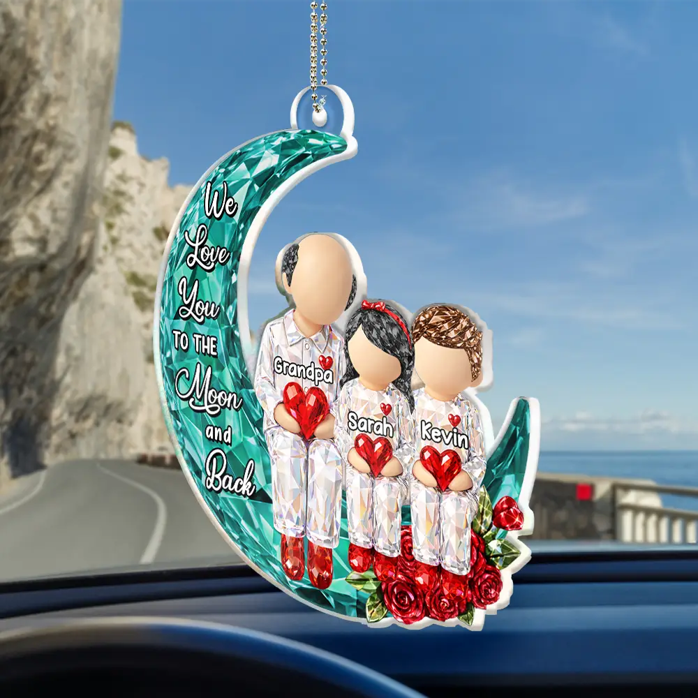 3D Crystal Effect I Love You To The Moon And Back - Personalized Acrylic Car Hanger - Image 2