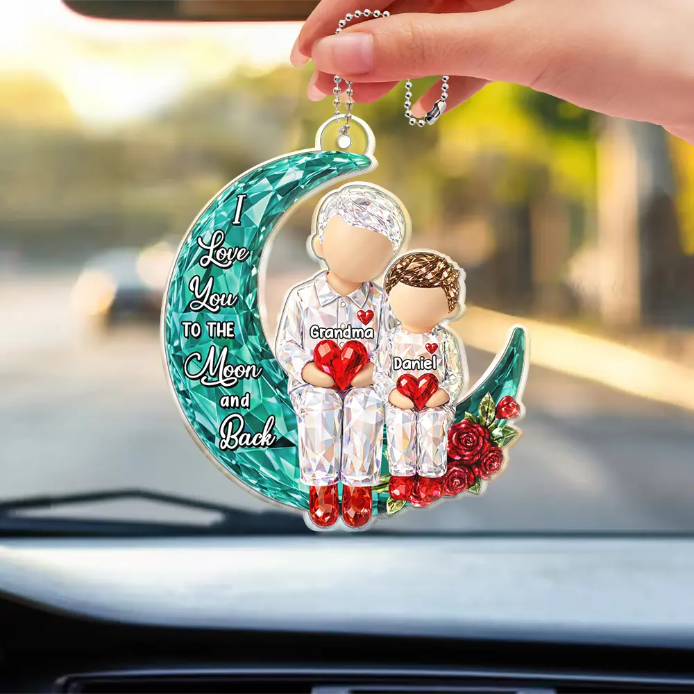3D Crystal Effect I Love You To The Moon And Back - Personalized Acrylic Car Hanger - Image 3