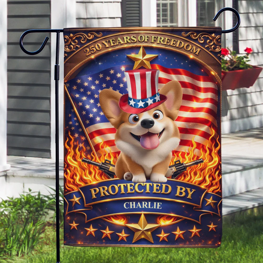 3D Effect 250 Years Of Freedom Protected By Dog Cat - Personalized Flag - Image 3