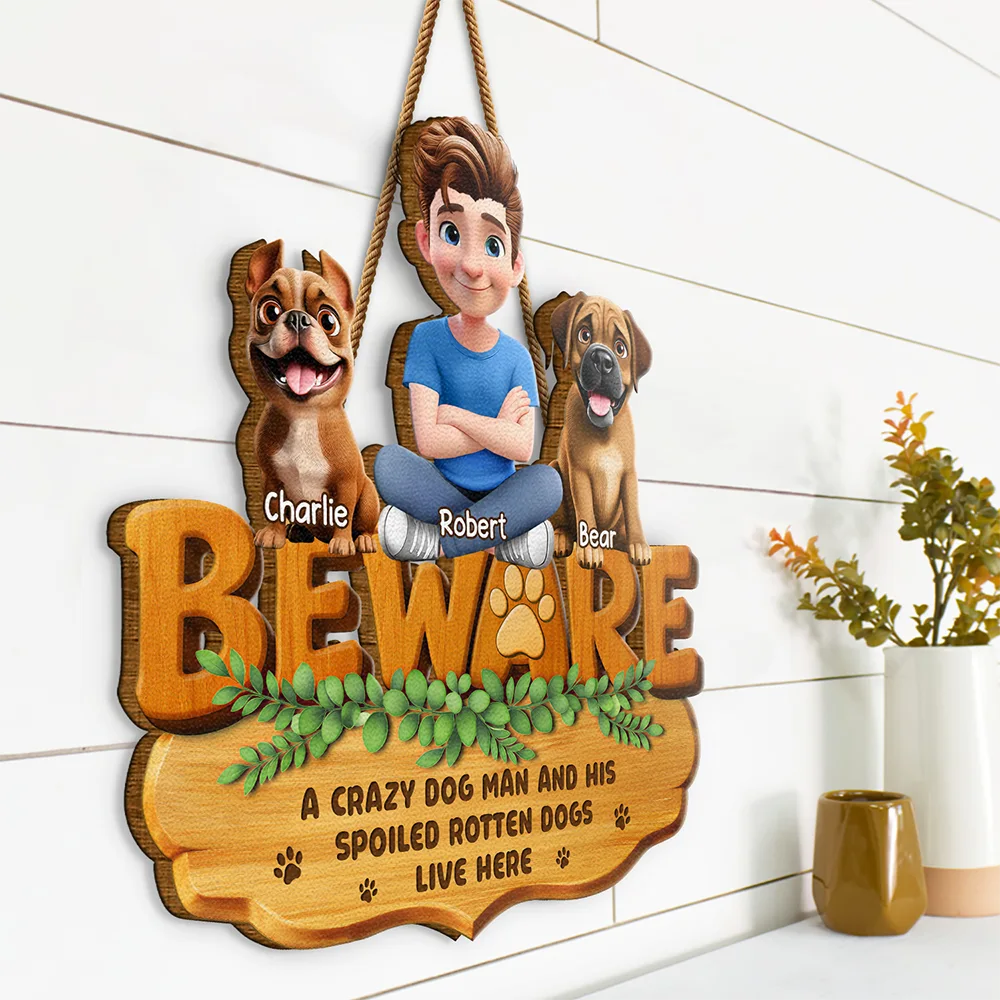 3D Effect A Crazy Dog Cat Lady And Her Spoiled Rotten Dogs Cats - Personalized Custom Shaped Wood Sign - Image 2