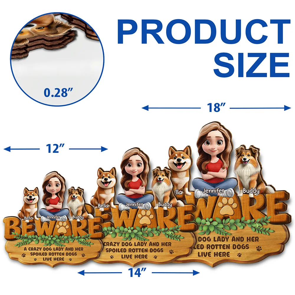 3D Effect A Crazy Dog Cat Lady And Her Spoiled Rotten Dogs Cats - Personalized Custom Shaped Wood Sign - Image 5