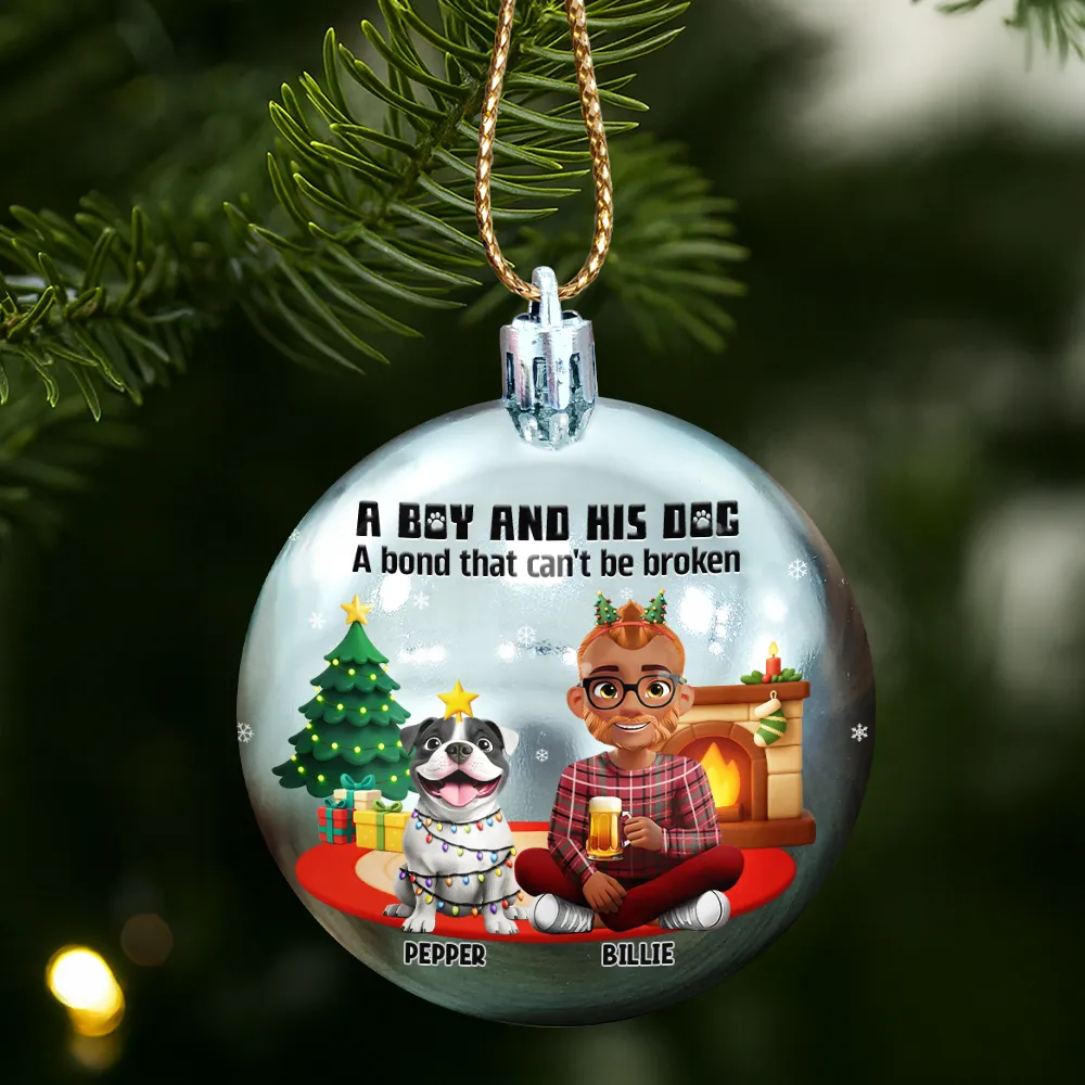 3D Effect A Girl And Her Dog - Personalized Ball Ornament - Image 2