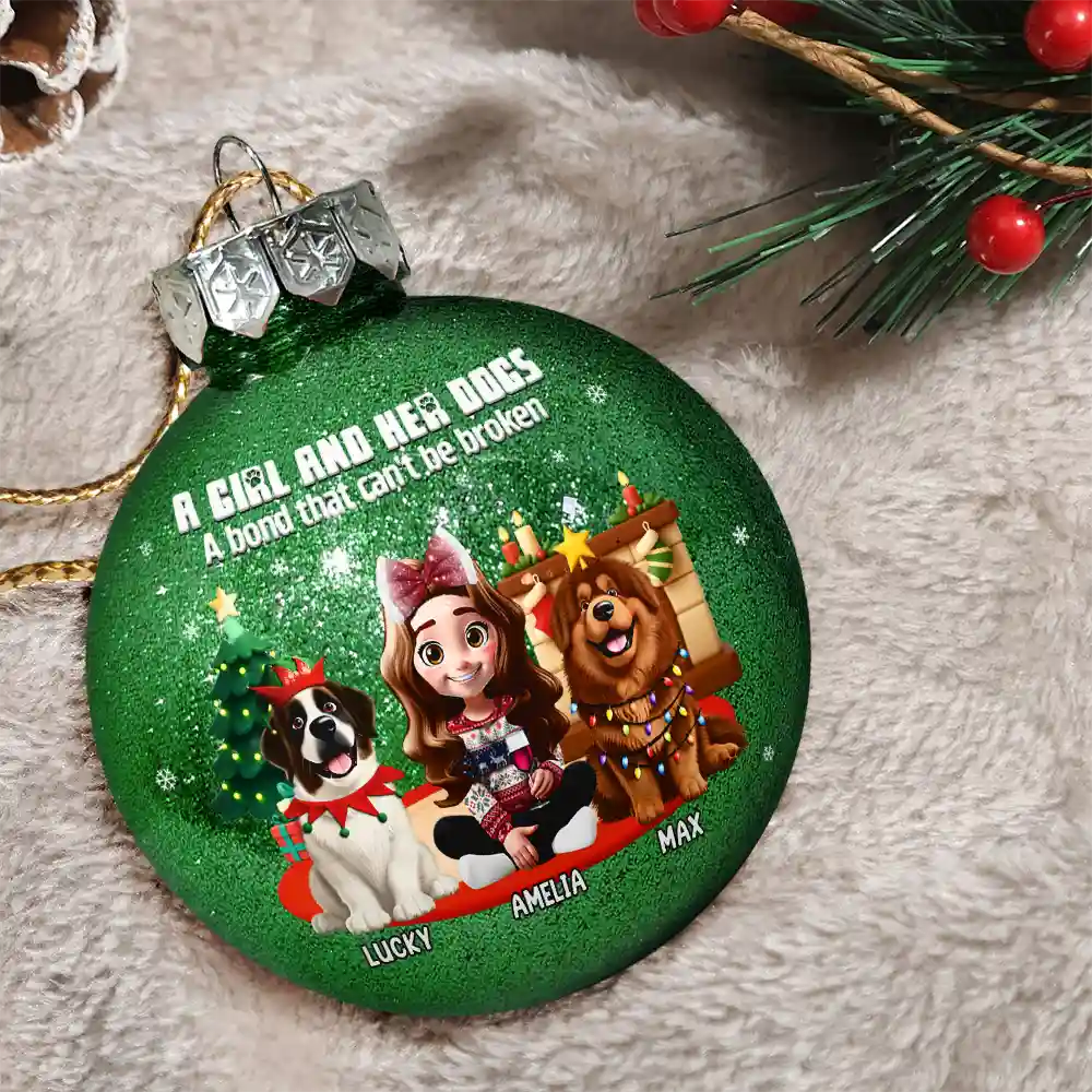 3D Effect A Girl And Her Dog - Personalized Ball Ornament - Image 3