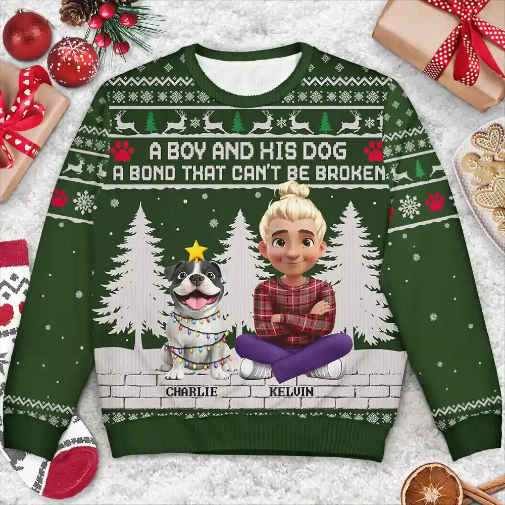 3D Effect A Girl And Her Dog - Personalized Unisex Ugly Sweater - Image 3