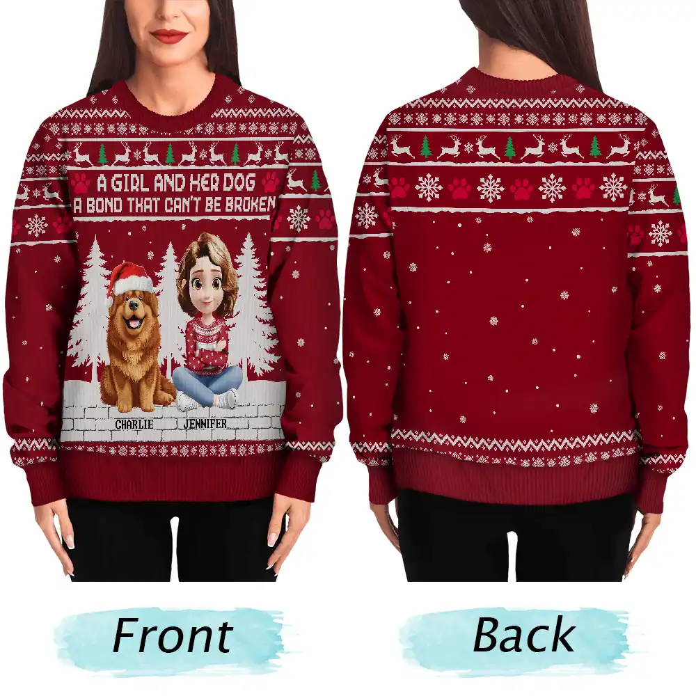 3D Effect A Girl And Her Dog - Personalized Unisex Ugly Sweater - Image 5