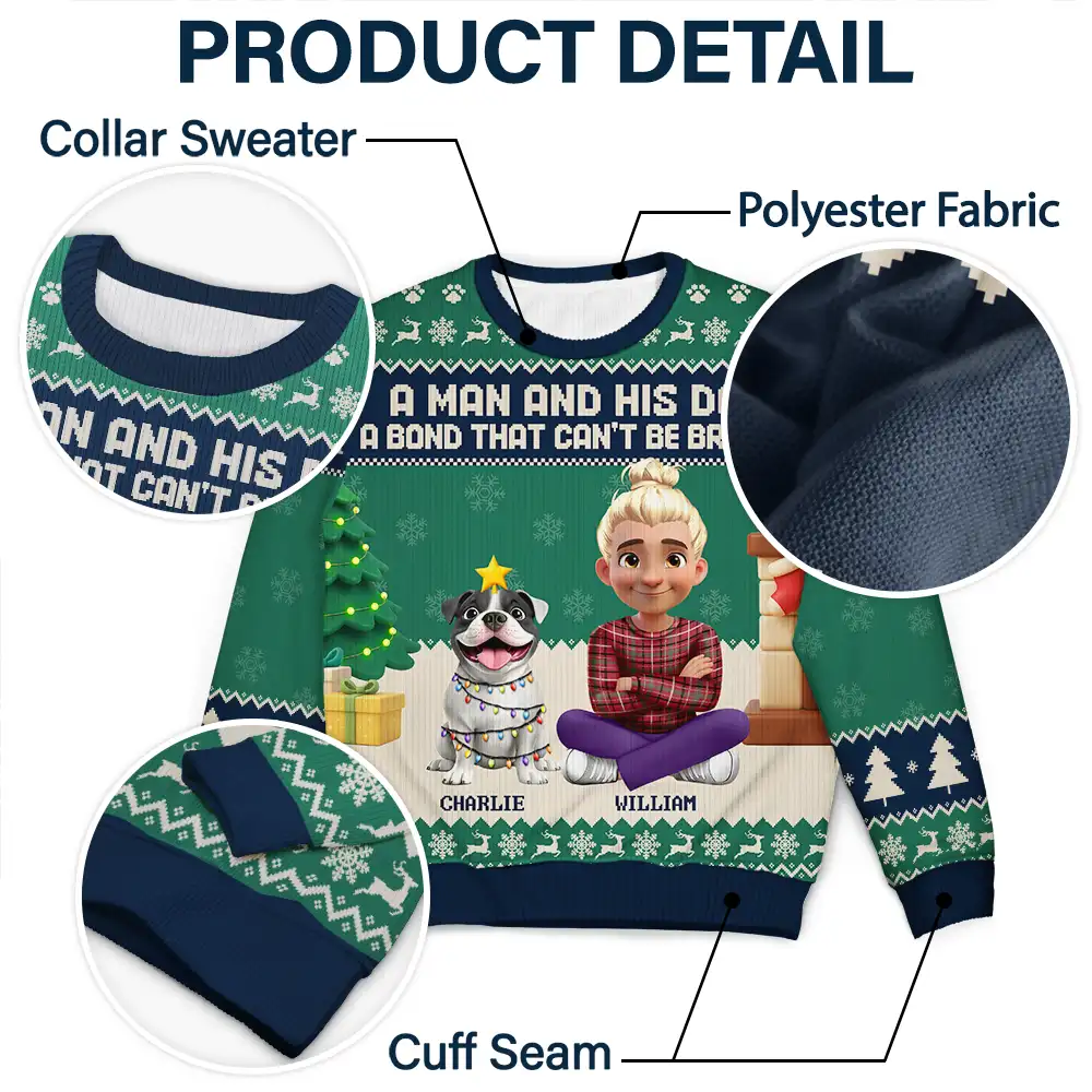 3D Effect A Man And His Dog A Bond That Can't Be Broken - Personalized Unisex Ugly Sweater - Image 6