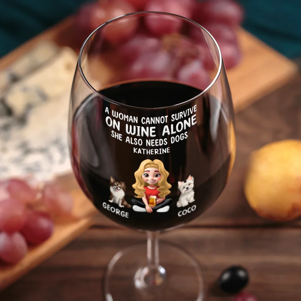 3D Effect A Woman Cannot Survive On Wine - Personalized Wine Glass - Image 4