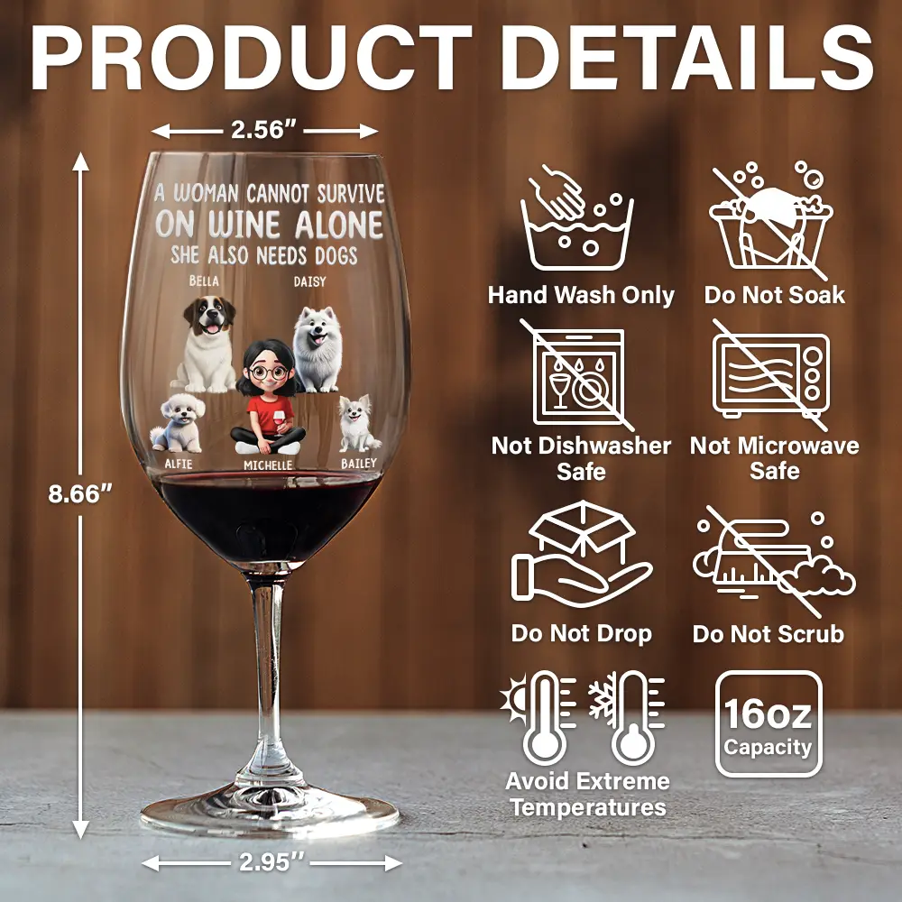 3D Effect A Woman Cannot Survive On Wine - Personalized Wine Glass - Image 6