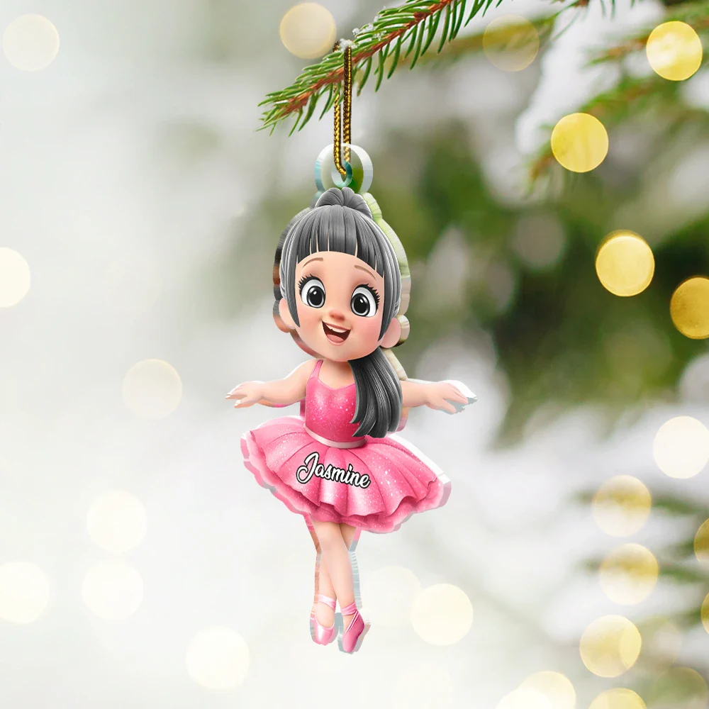 3D Effect Ballet Kid Girl - Personalized Custom Shaped Acrylic Ornament - Image 2