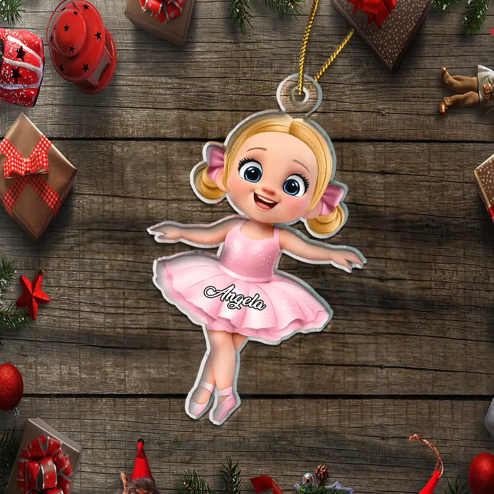 3D Effect Ballet Kid Girl - Personalized Custom Shaped Acrylic Ornament - Image 5