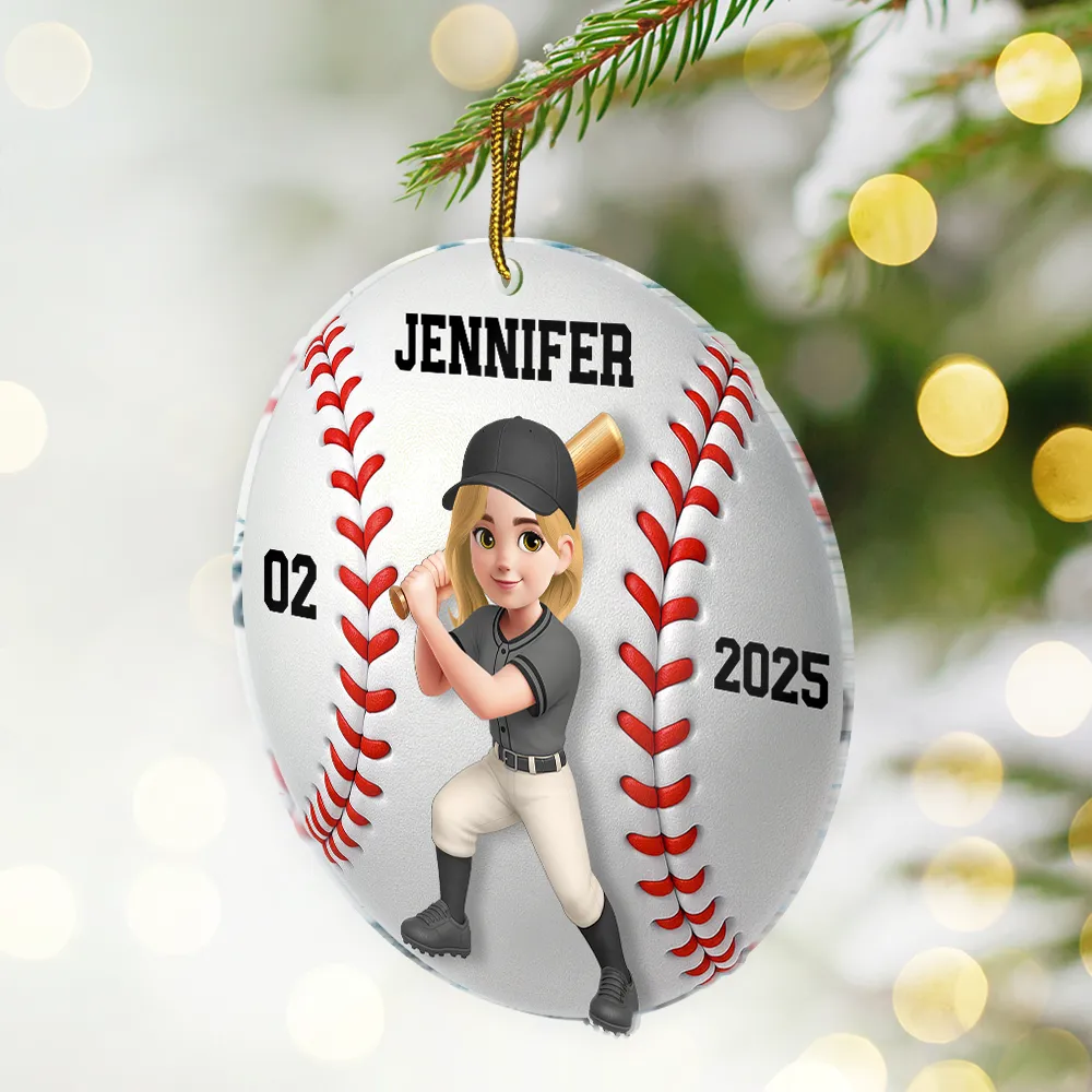 3D Effect Baseball Softball Girl Boy - Personalized Custom Shaped Acrylic Ornament - Image 2