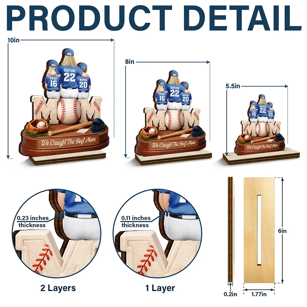 3D Effect Baseball We Caught The Best Mom Dad - Personalized Custom Shaped Wooden Plaque - Image 5