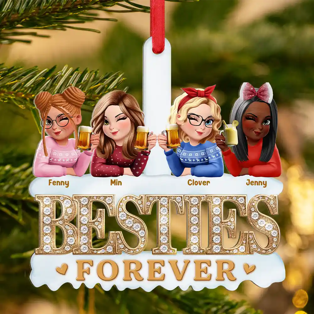 3D Effect Besties Forever Gemstone Art - Personalized Metal Ornament - Image 3