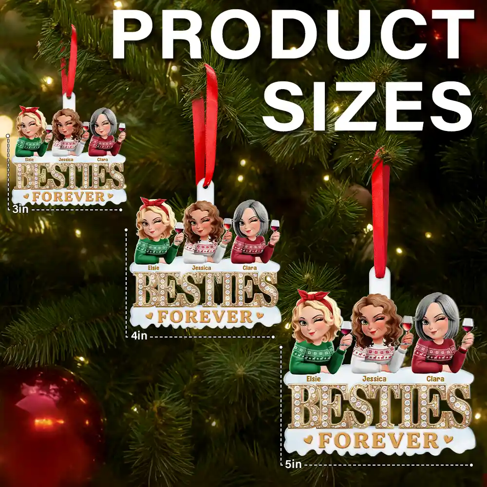 3D Effect Besties Forever Gemstone Art - Personalized Metal Ornament - Image 6