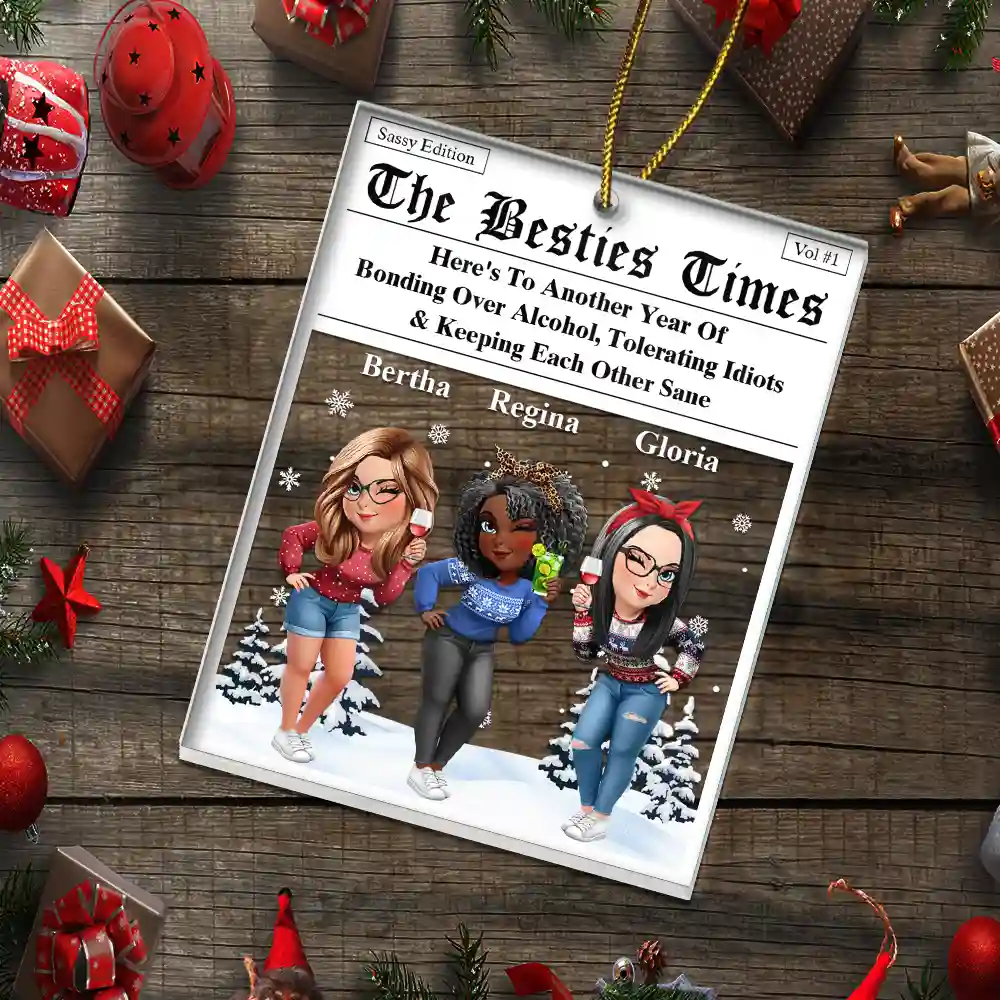 3D Effect Besties Here's To Another Year Of Us - Personalized Custom Shaped Acrylic Ornament - Image 5