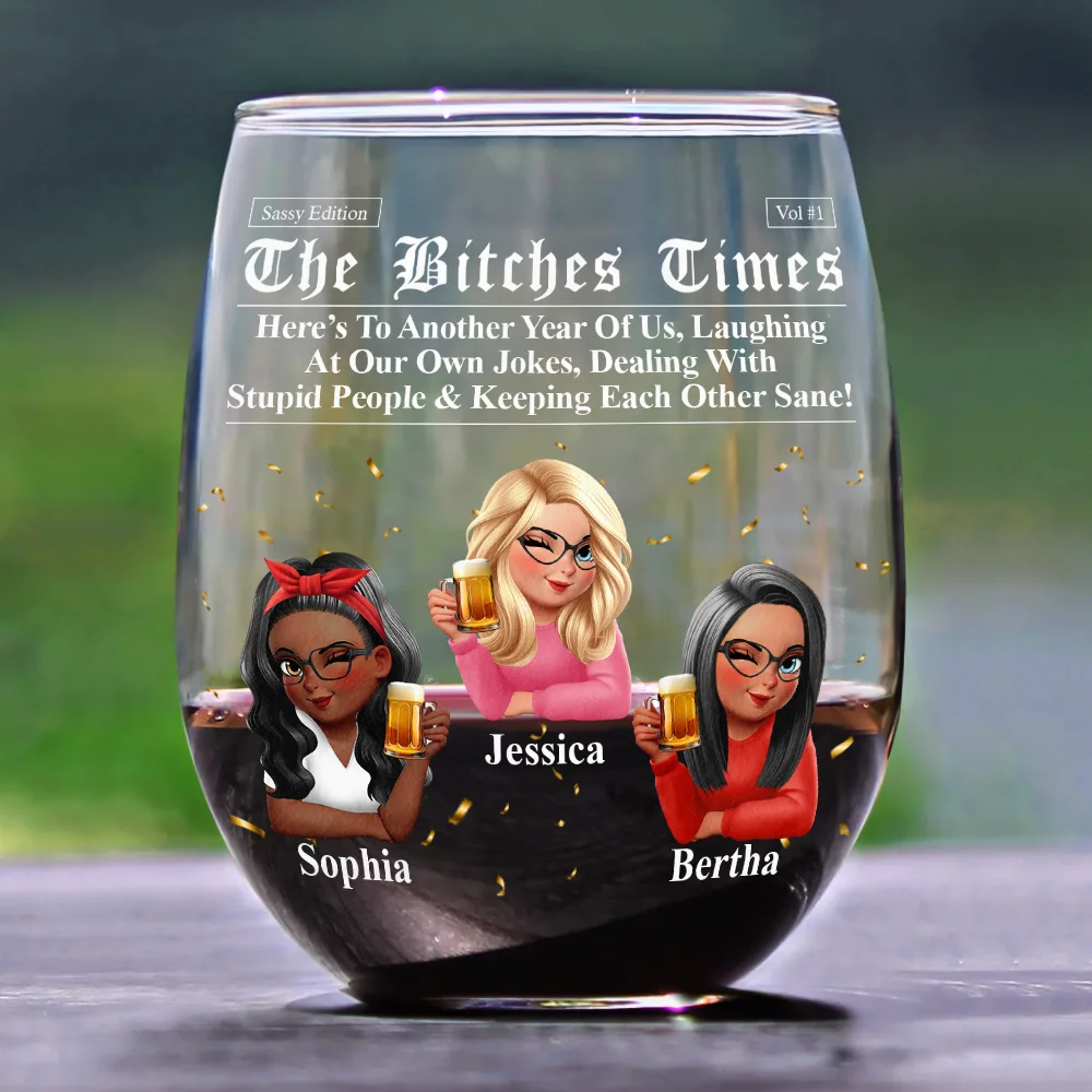 3D Effect Besties Here's To Another Year Of Us - Personalized Stemless Wine Glass - Image 2