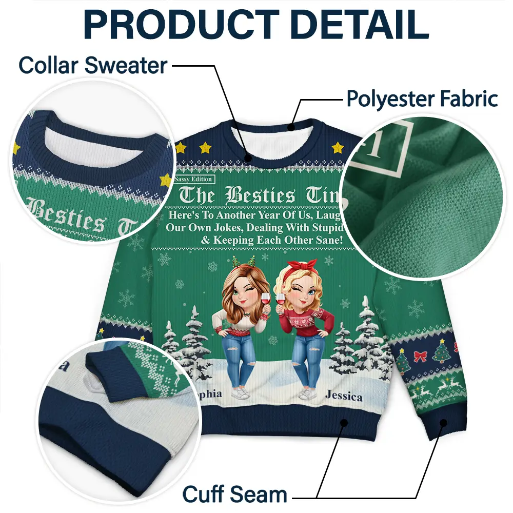 3D Effect Besties Here's To Another Year Of Us - Personalized Unisex Ugly Sweater - Image 6