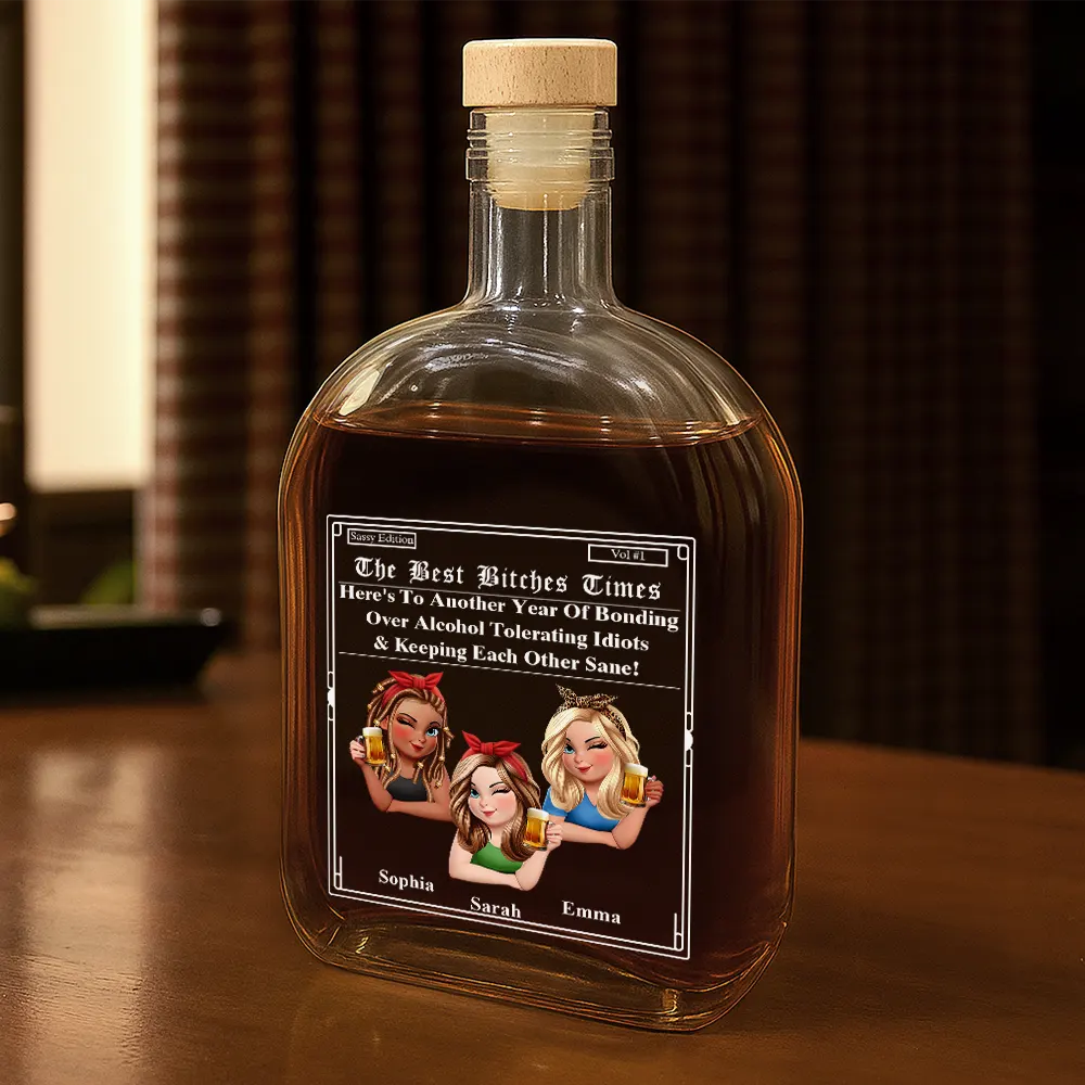 3D Effect Besties Here's To Another Year Of Us - Personalized Whiskey Bottle - Image 2