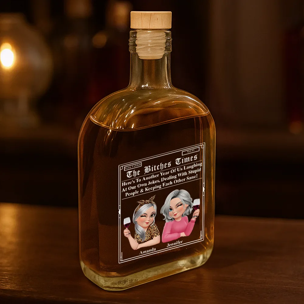 3D Effect Besties Here's To Another Year Of Us - Personalized Whiskey Bottle - Image 3