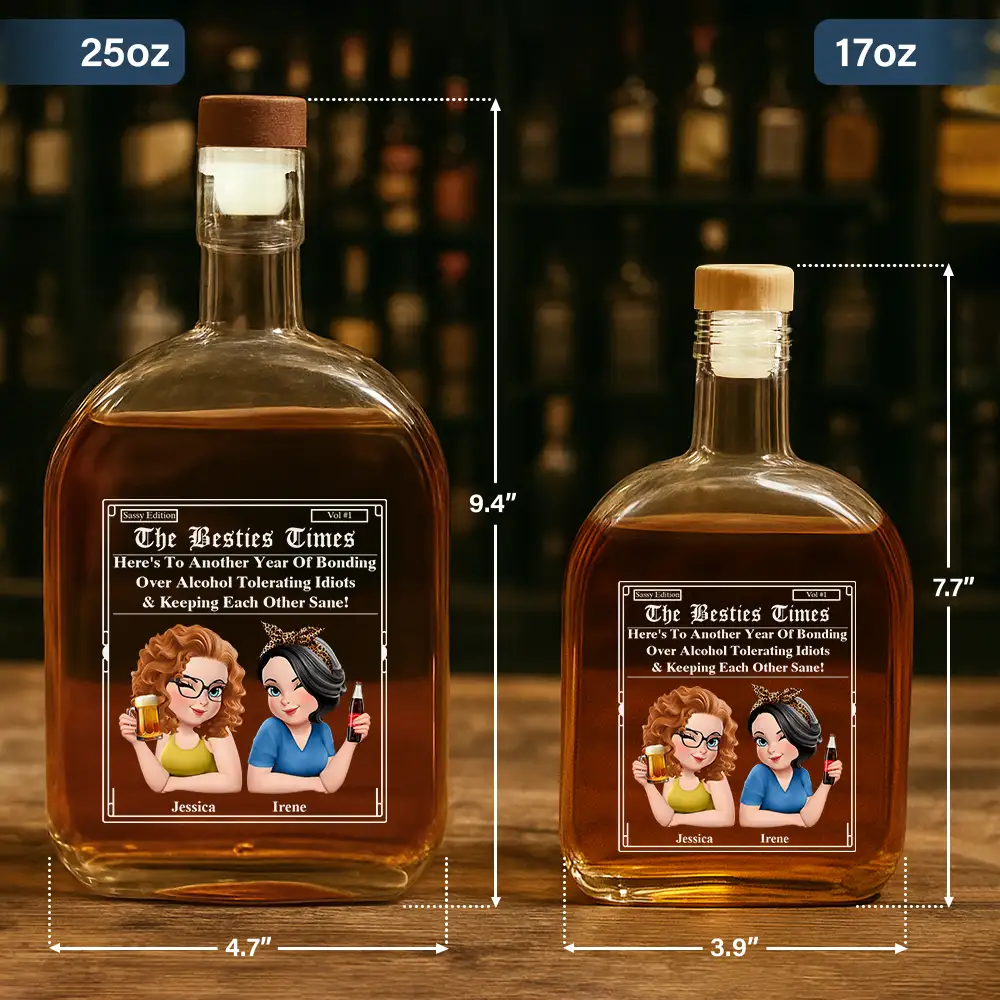 3D Effect Besties Here's To Another Year Of Us - Personalized Whiskey Bottle - Image 5