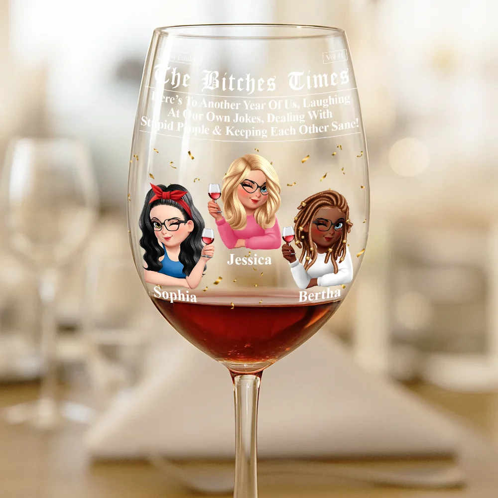 3D Effect Besties Here's To Another Year Of Us - Personalized Wine Glass - Image 2