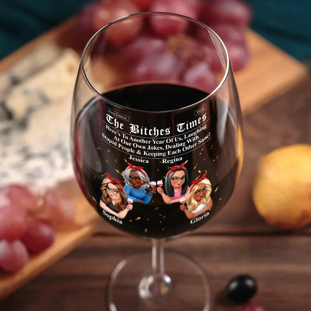 3D Effect Besties Here's To Another Year Of Us - Personalized Wine Glass - Image 3
