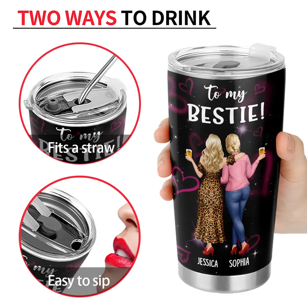 3D Effect Besties Thank You For Standing By My Side - Personalized Tumbler - Image 4